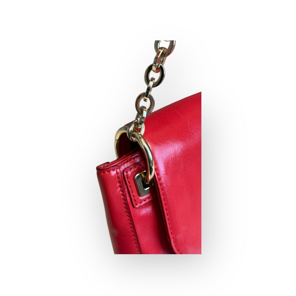 Vintage Antonio Melani Red Leather Shoulder Bag Purse Gold Hardware - Picture 3 of 11